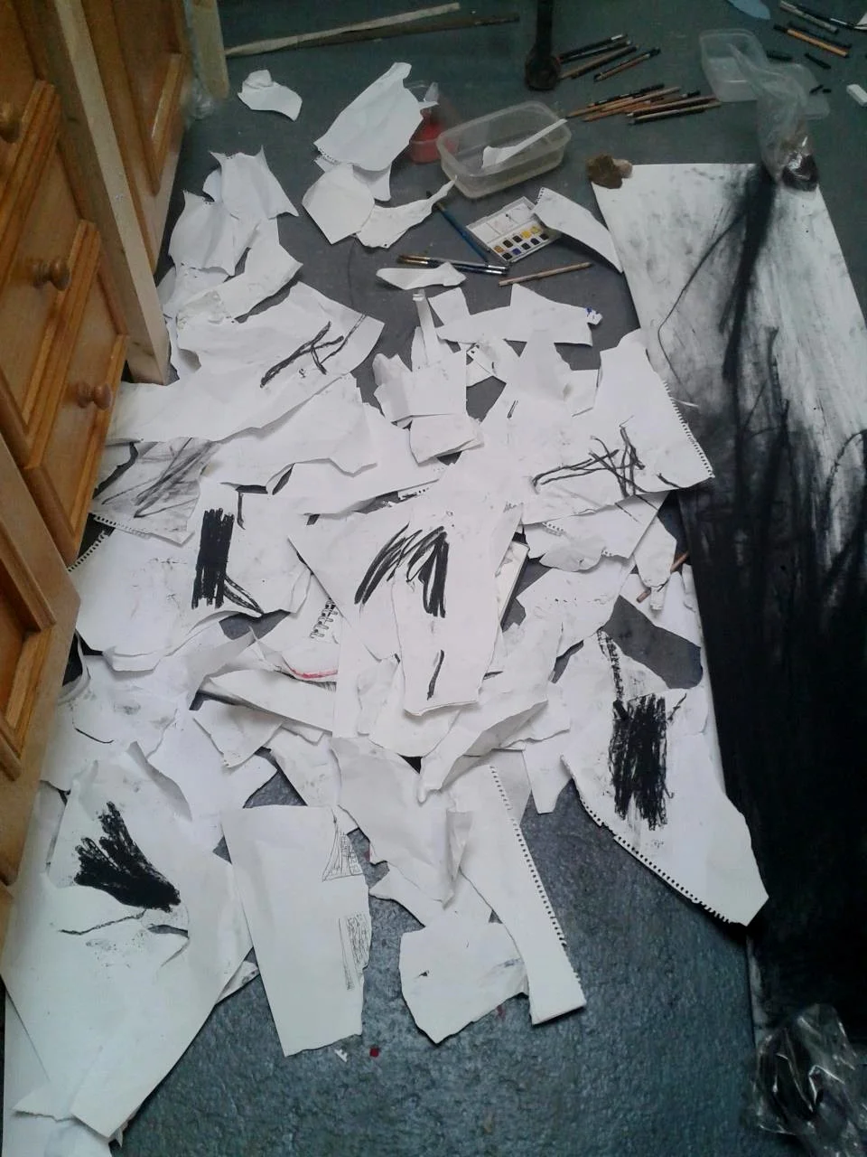 F U C K Charcoal, lining paper, cartridge paper, concrete floor