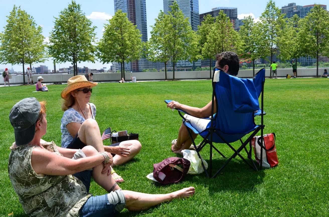 Park visitors on the lawn.