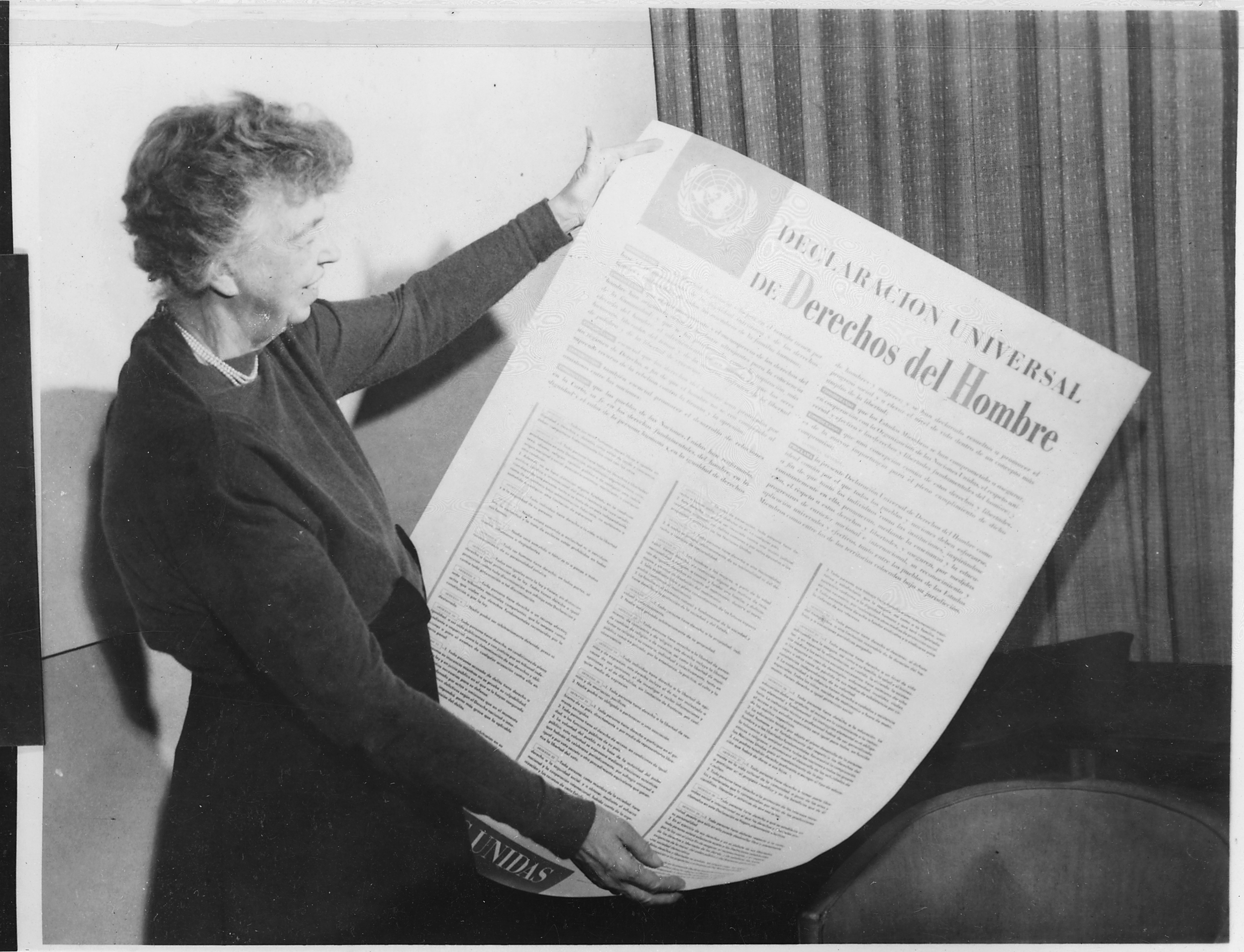 Eleanor Roosevelt with the Universal Declaration of Human Rights in 1949. National Archives