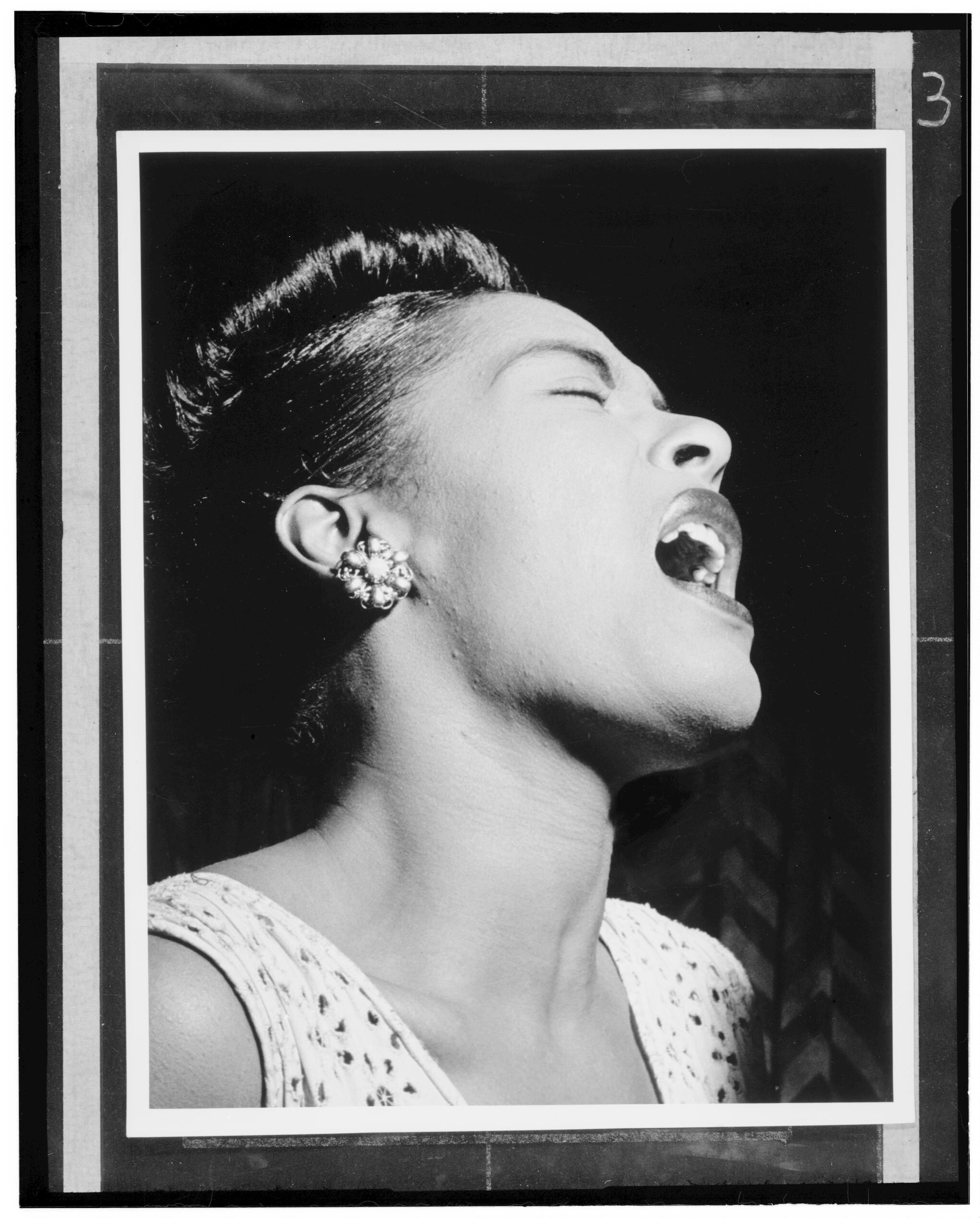 Portrait of Billie Holiday, Downbeat, New York, N.Y., ca. Feb. 1947. William P. Gottlieb/Ira and Leonore S. Gershwin Fund Collection, Music Division, Library of Congress.
