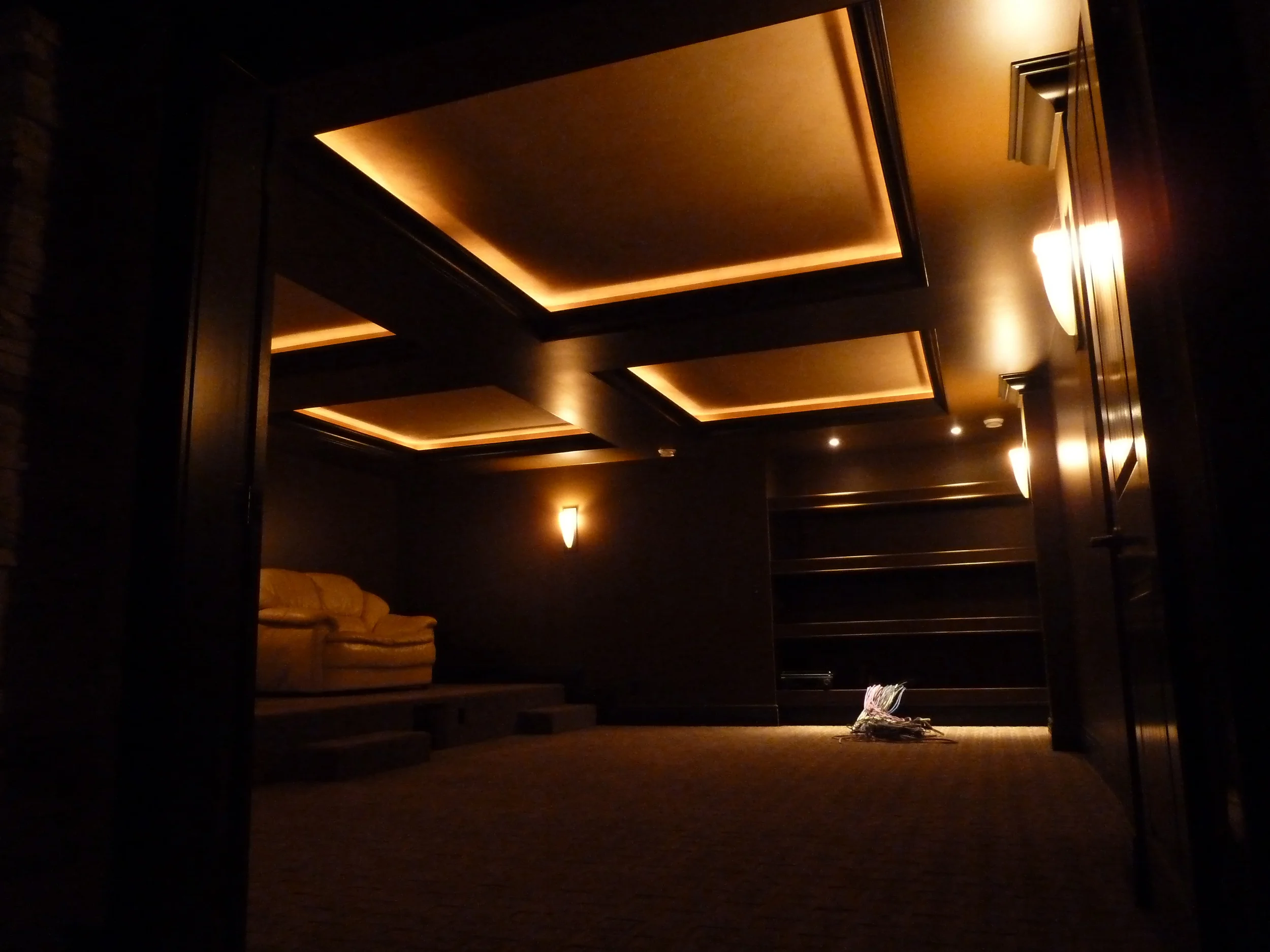 The theater room with just the accent lighting on.