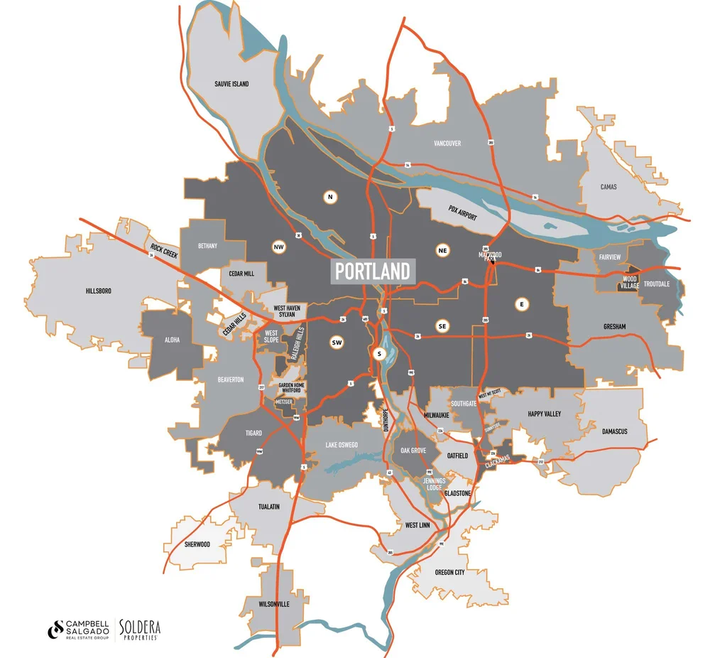 Portland metro suburbs map showing all suburbs