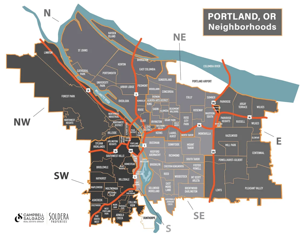 Portland neighborhood map showing all Portland neighborhoods