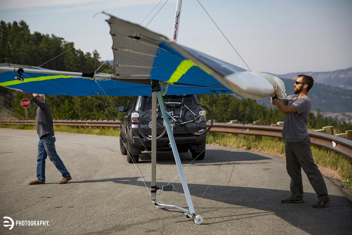 A hang glider preparing for flight.