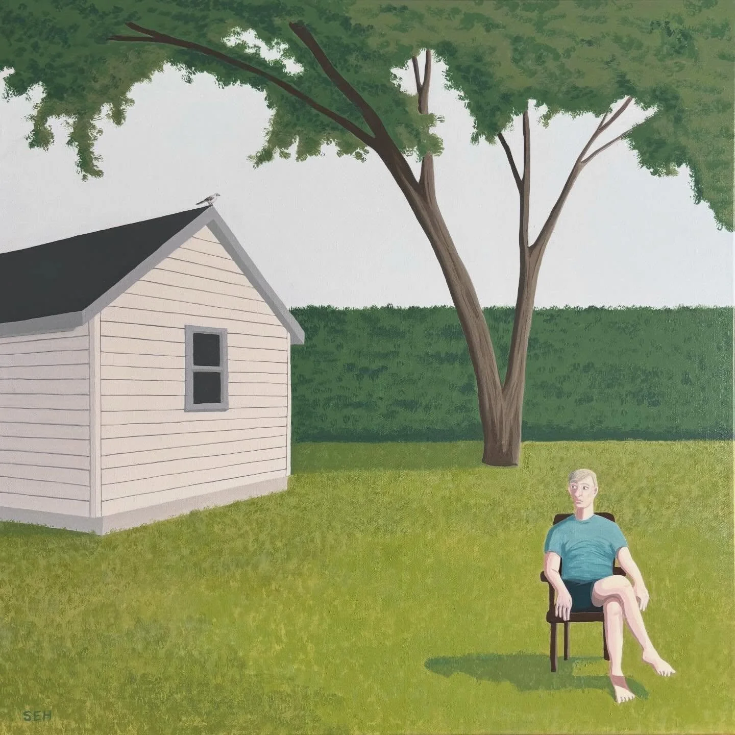 With acrylic paint I imagined @jim.moske in his happy place in upstate New York. Summer is never complete without the song of &ldquo;The Mockingbird.&rdquo; This and other paintings I somehow managed to create over the winter are showing along with s