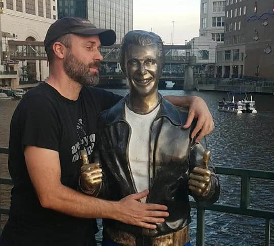 Me, inappropriately touching the Bronze Fonze. Milwaukee WI