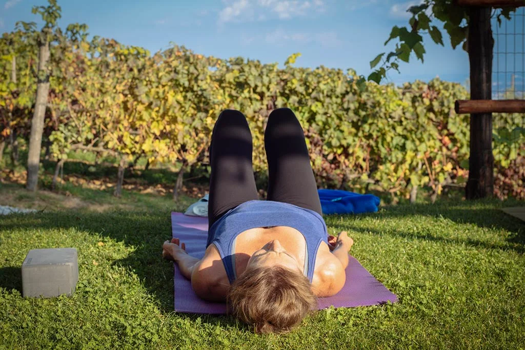 Post-practice, relaxation bliss on our Tuscan Countryside Yoga Adventure .