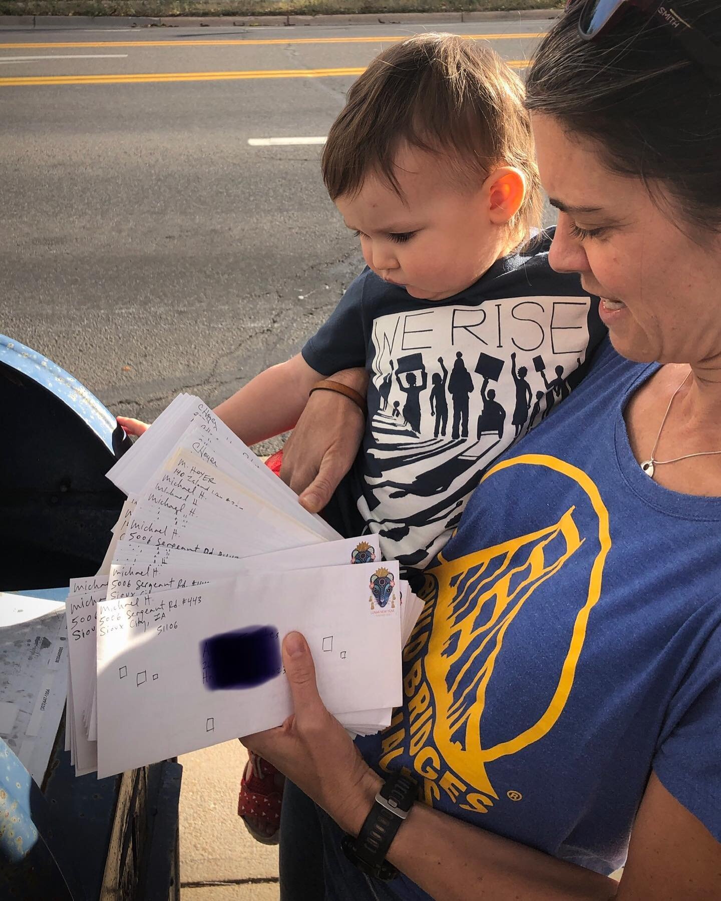 THE BIG SEND  Today was the day! T and I mailed our 40 handwritten letters (along with grandma&rsquo;s 20) in semi-decorated envelopes to democratic-leaning registered voters with inconsistent voting records in Florida, Georgia, and Iowa, urging them