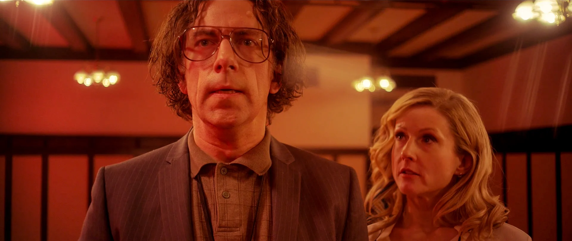 (L-R) Randy Brososky as Azmodeus and Kimberley Philpott as Persephone receive alarming news.