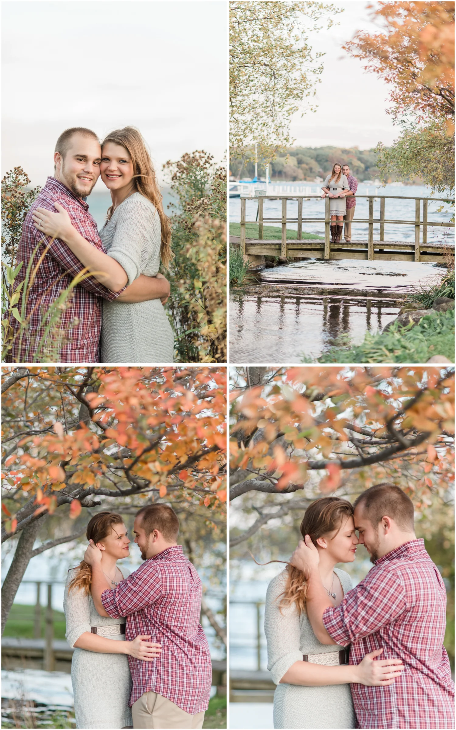 engagement photos on a bridge in fall