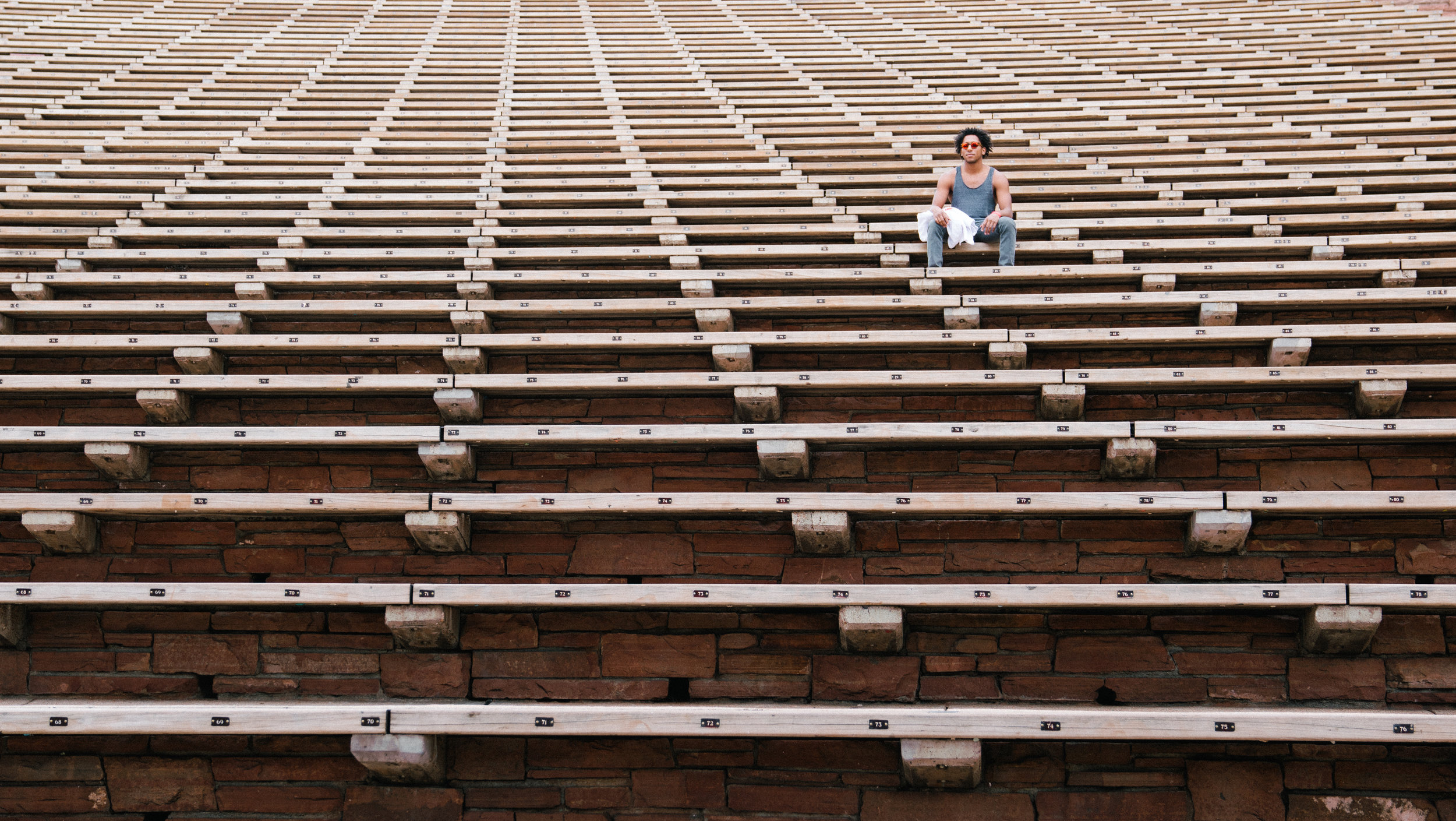 Damian meditating before a show at Red Rocks