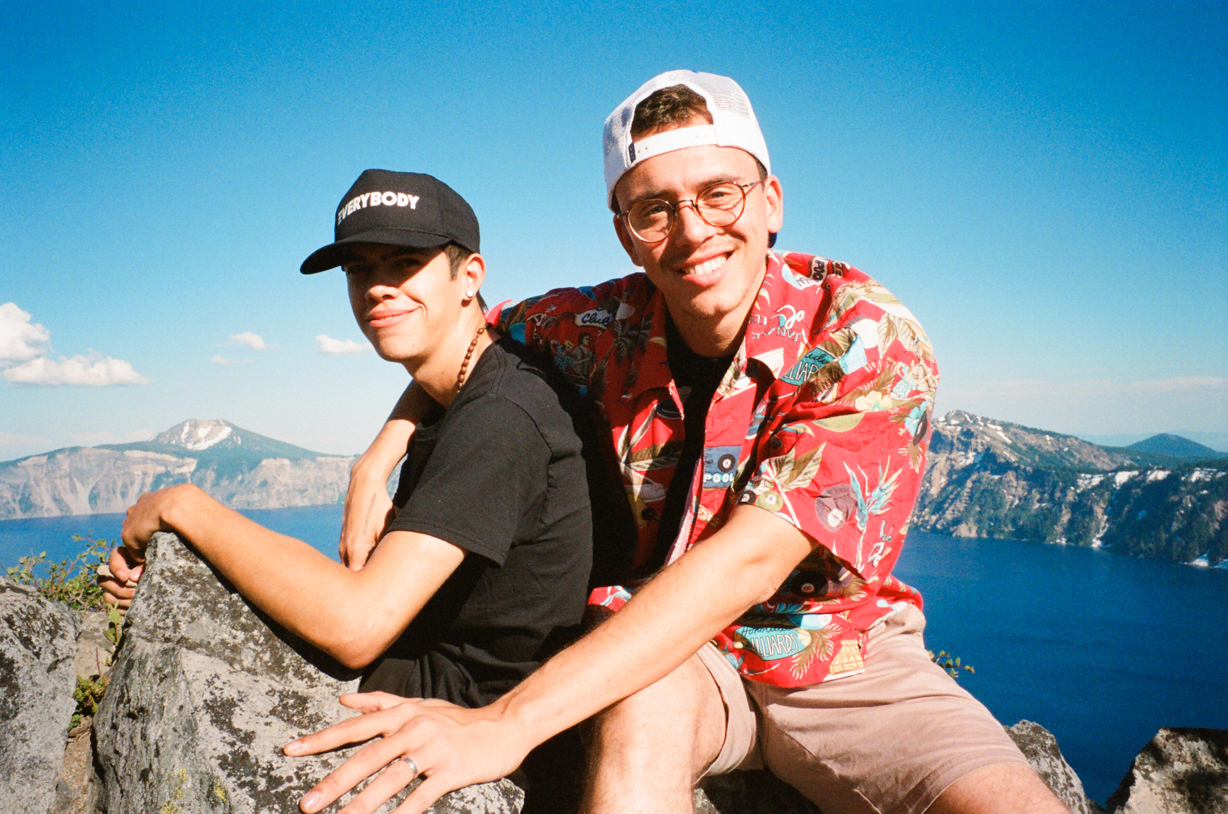 Juan and Bob sitting atop Crater Lake.