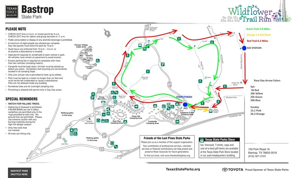 Bastrop State Park Map Wildflower Trail Run