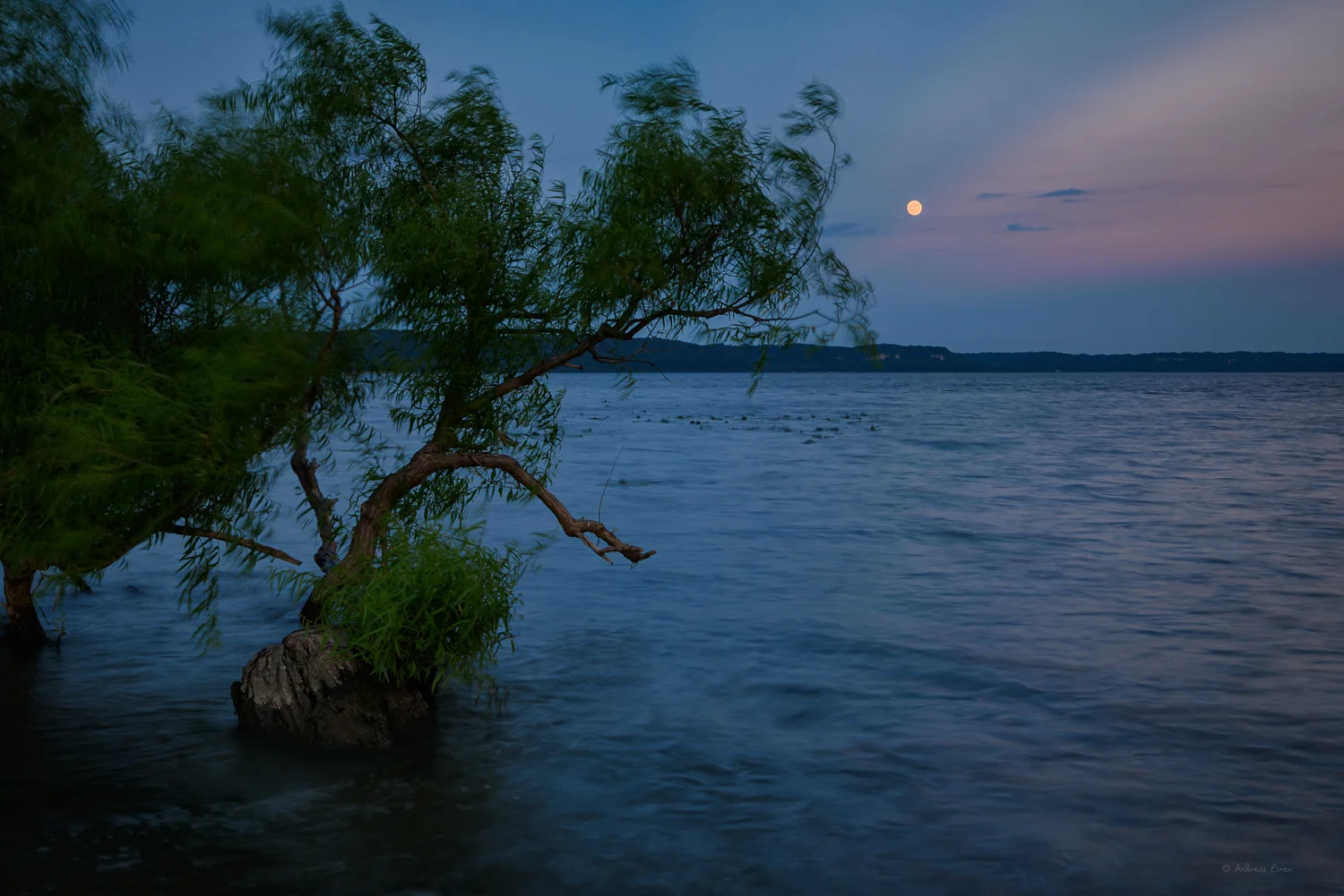 Moon over the river, Potosi, Wisconsin