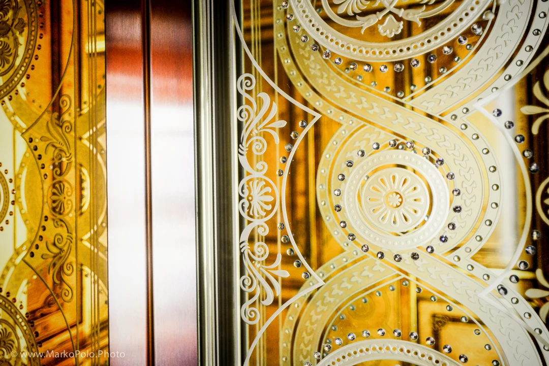 Elevator glass doors with what I assume are swarowski crystals