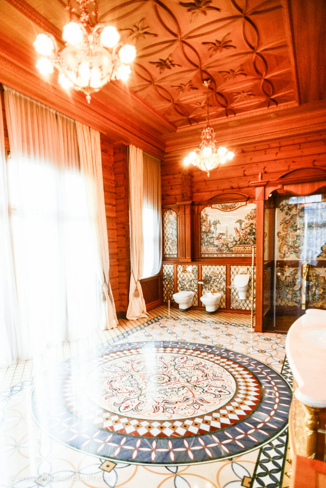 Bathroom. Notice the intricate stone work on the floor