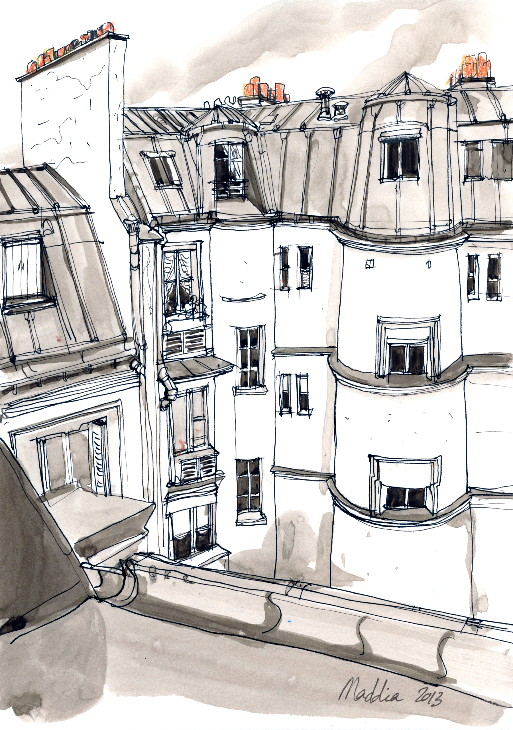 Rue de Moscou, Paris 17eme Format 20x30 cm, réalisé à l'encre. Copyright ADAGP