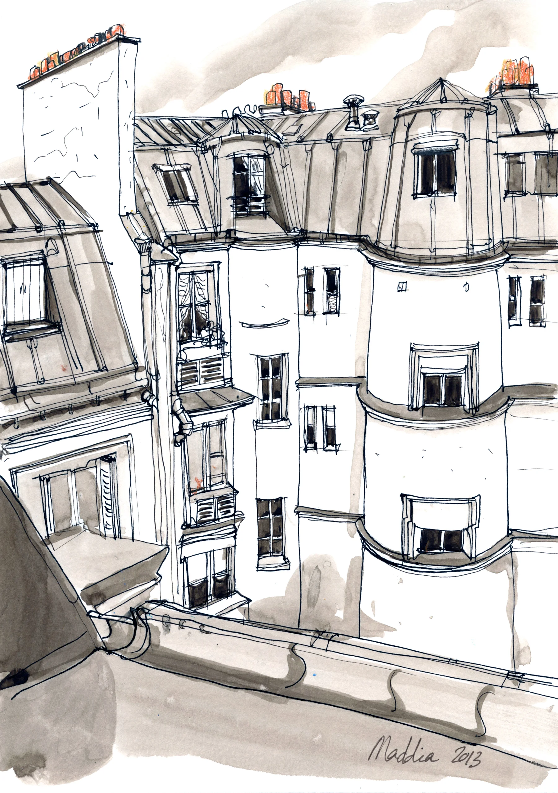 Rue de Moscou, Paris 17eme Format 20x30 cm, réalisé à l'encre. Copyright ADAGP