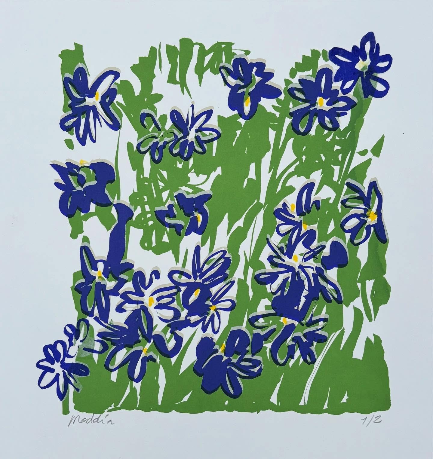 Printemps; s&eacute;rigraphie d&rsquo;art et craie cire sur papier coton, format 26x26 cm . Copyright Adagp