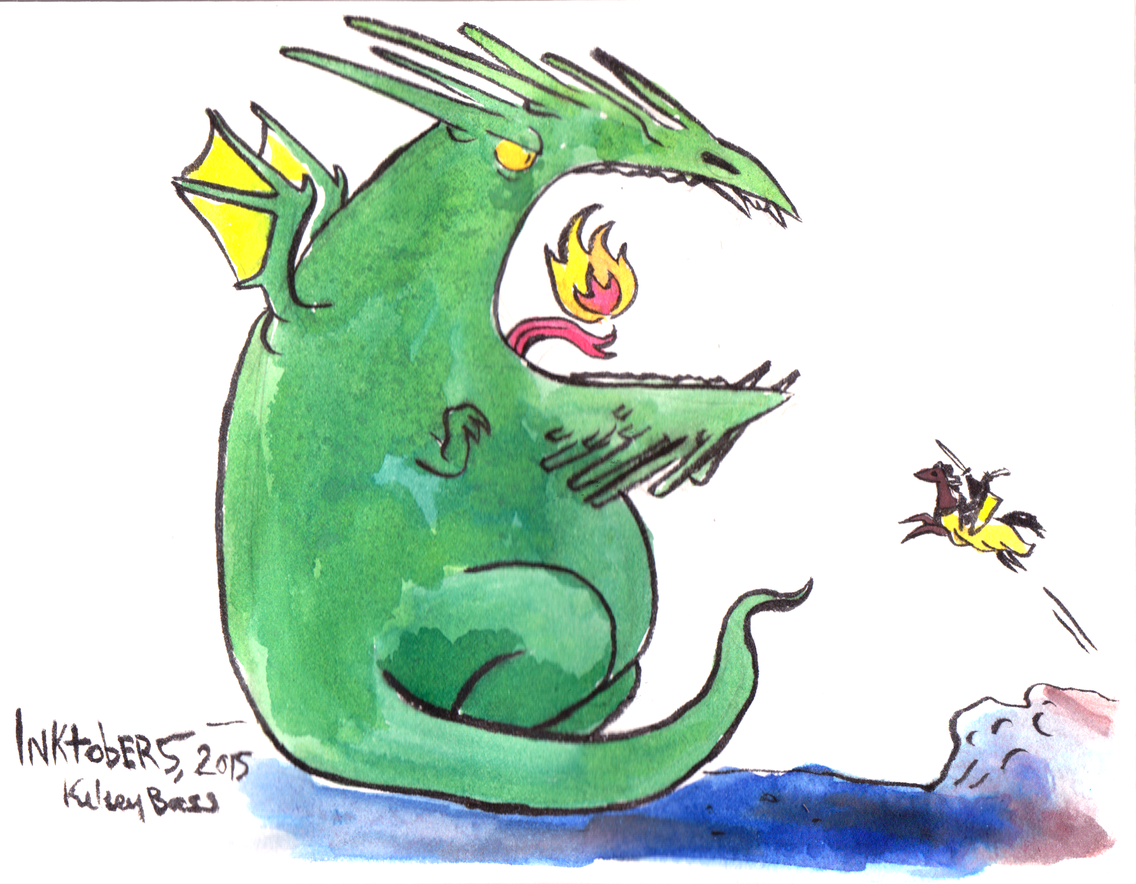 Inktober 5, 2015 Inked a dragon and used colors for this one. All inks ;)