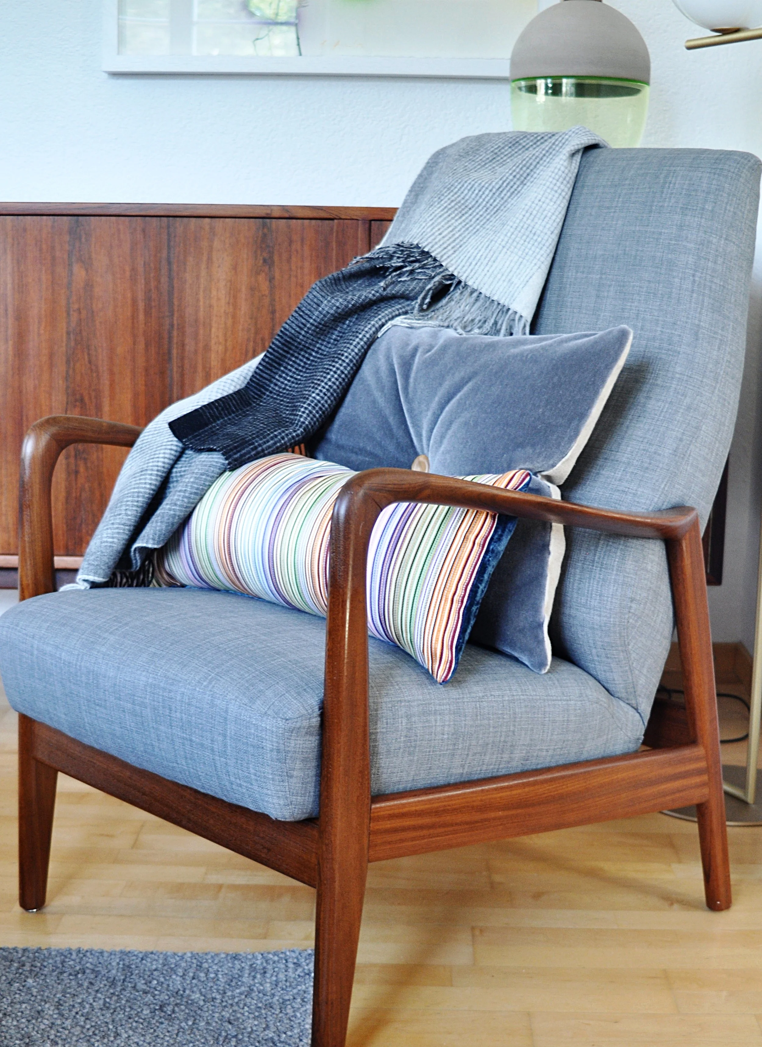SOLD Gio Ponti style mid century armchair. Fully restored and newly upholstered.