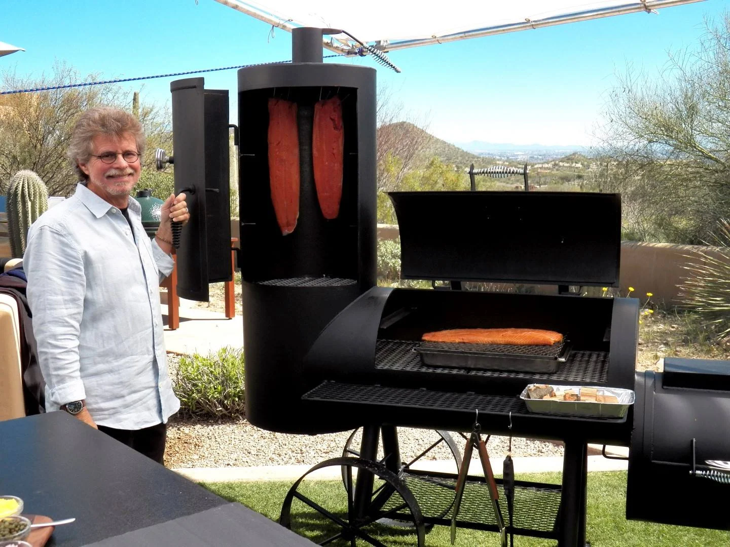 Steven Raichlen w/20" Ranger on set of "Project Smoke" TV Show