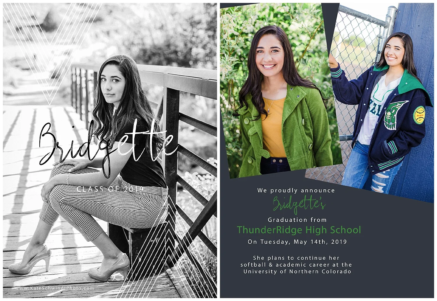 The front (black and white) and back of Bridgette’s graduation announcement!