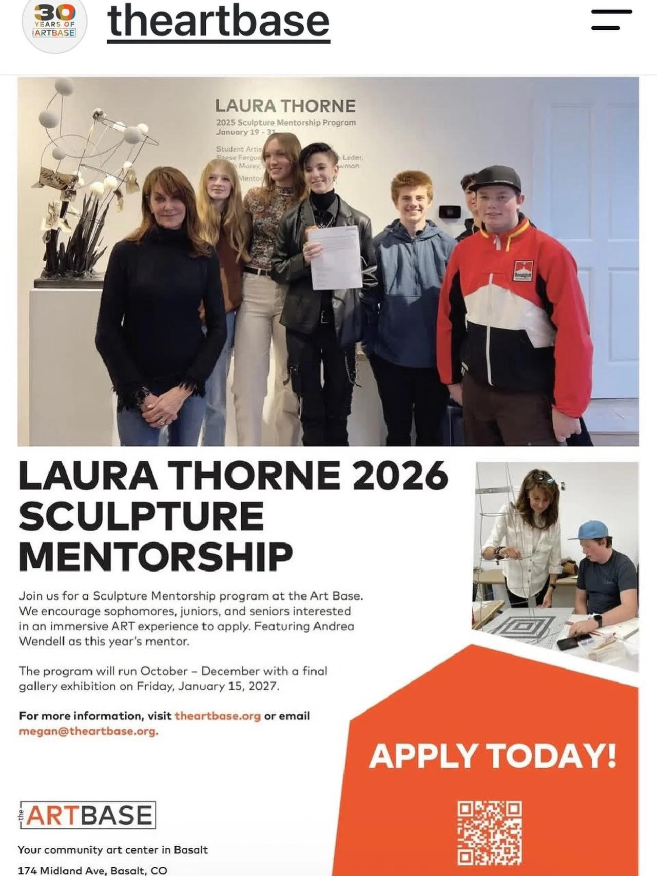 I am honored again to mentor the Laura Thorne sculpture program!!! #mentoring #sculptureprogram #theartbase #basaltcolorado