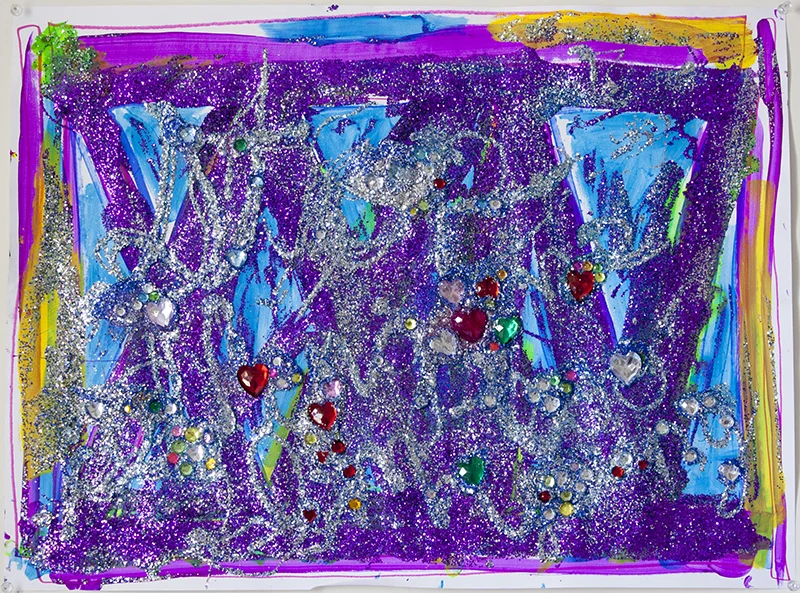 ONLY, 24"x18", marker, acrylic, glitter, and rhinestones on paper, 2015.