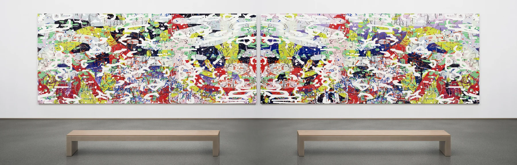 Variation: Apparent Reflectional Symmetry, Parts I & II, 2014 Oil and encaustic on eight panels Overall dimensions 69” x 338” x 2”