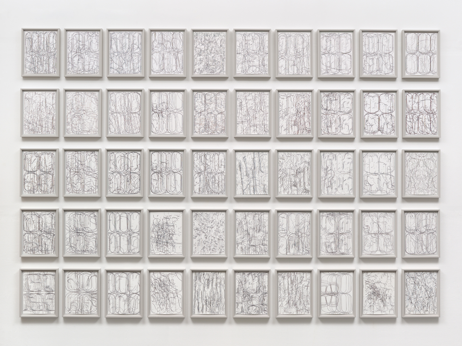  [installation]  50 Variations,  2011 Gouache on Rising Stonehenge paper Each 12 x 9 inches (13 ¾ x 10 ¾ inches framed) Overall dimensions variable 