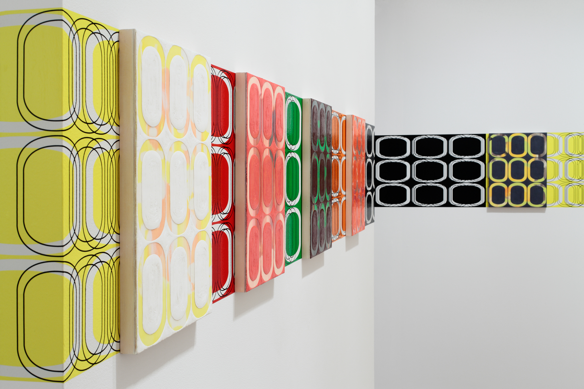  [installation] &nbsp; SUMMER FRIEZE,&nbsp; 2010 Twenty-four oil and encaustic paintings,&nbsp;vinyl Dimensions variable 