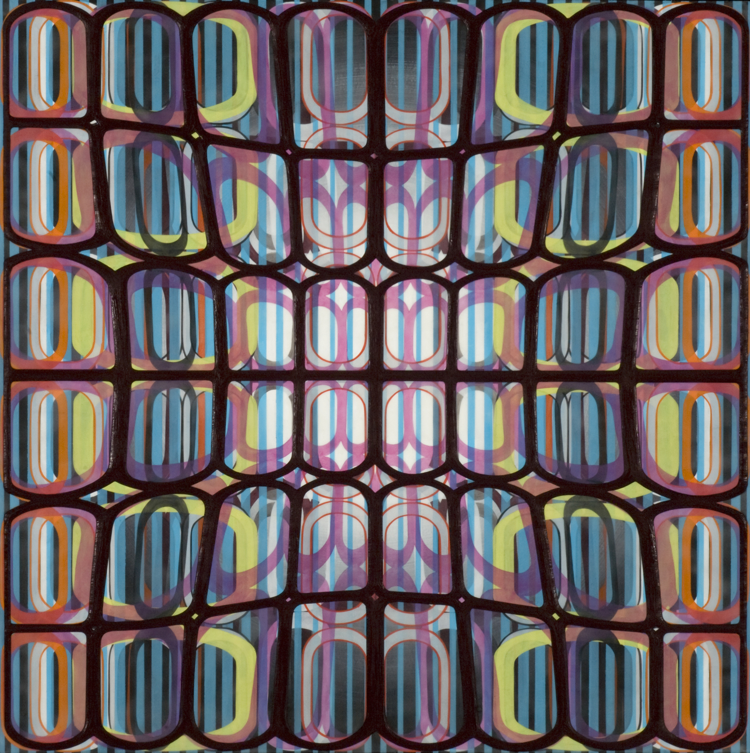   Identical/Variation (pink, blue, green, black) #1,  2007 Oil and encaustic on panel 36 x 36 inches 