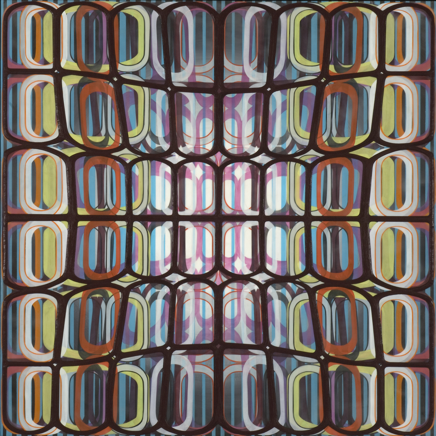   Identical/Variation (pink, blue, green, black) #2,  2007 Oil and encaustic on panel 36 x 36 inches 