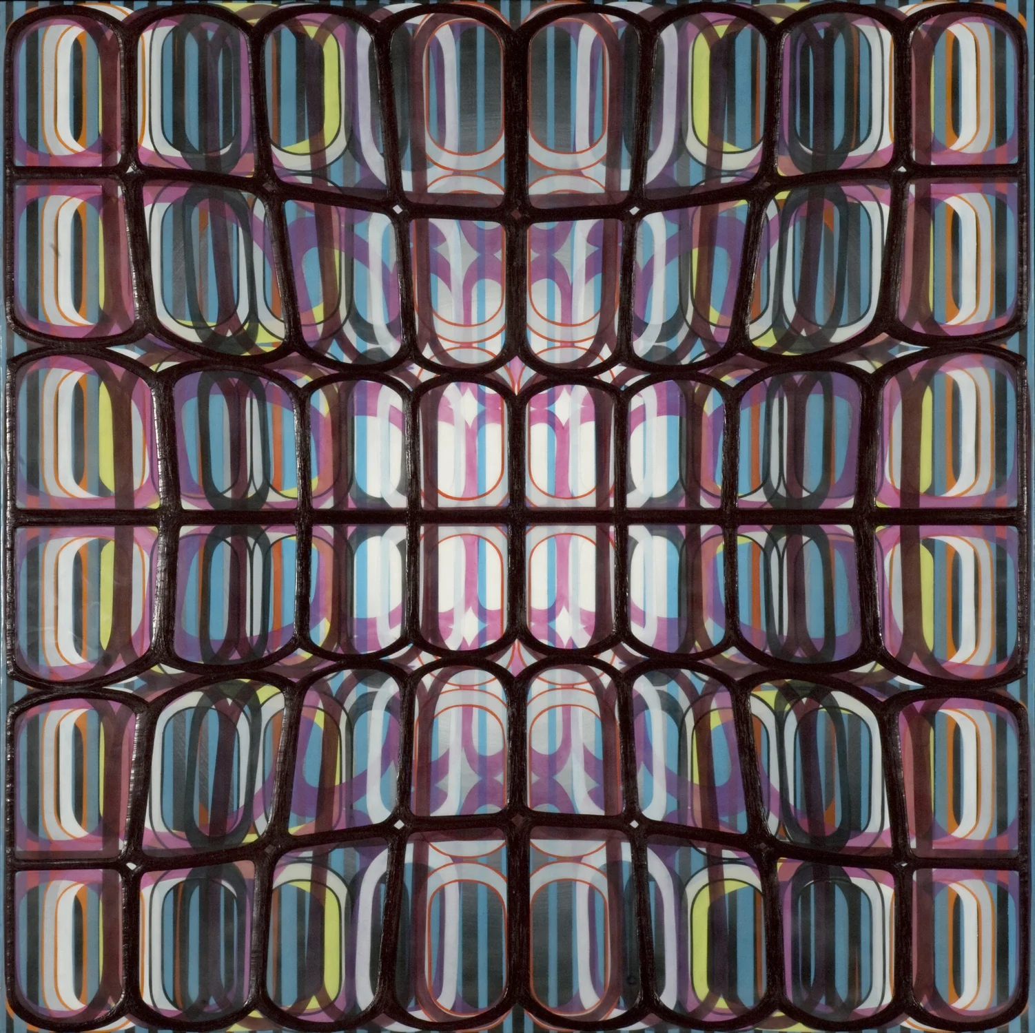 Identical/Variation (pink, blue, green, black) #3, 2007 Oil and encaustic on panel 36" x 36" x 2"