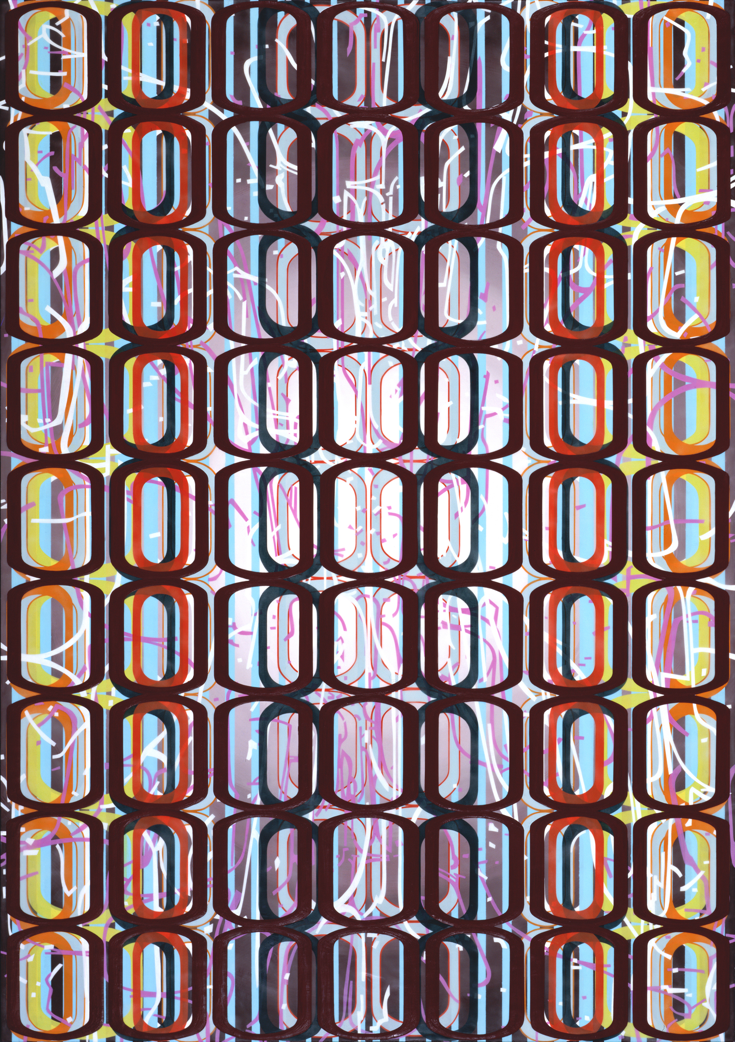   Identical/Variation (erratic pink and white) #1,  2008 Oil and encaustic on panel 66 x 46 inches 