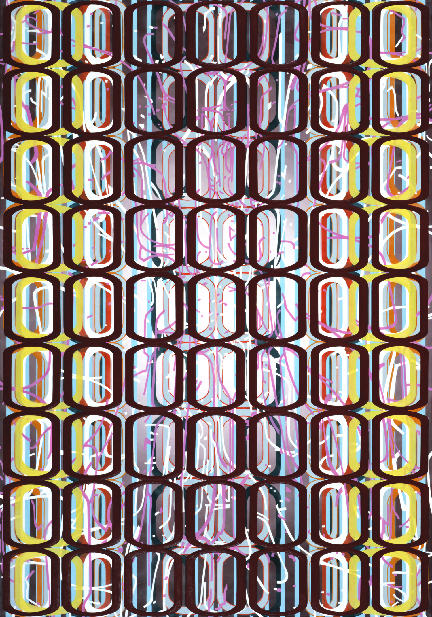   Identical/Variation (erratic pink and white) #2,  2008 Oil and encaustic on panel 66 x 46 inches 
