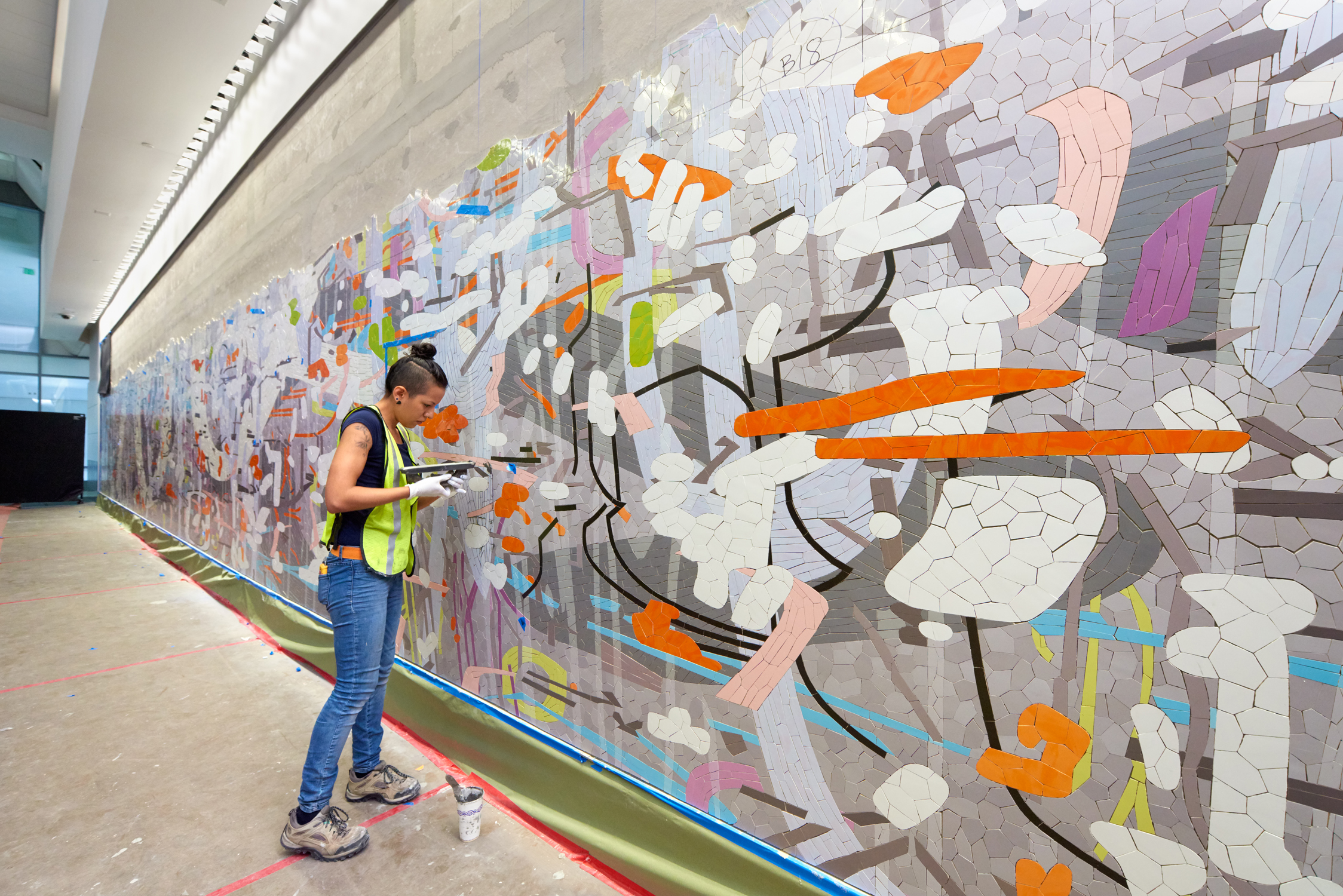   Untitled (Large Variation),  2015 Ceramic mosaic; installation process 10 x 109 feet San Francisco International Airport 