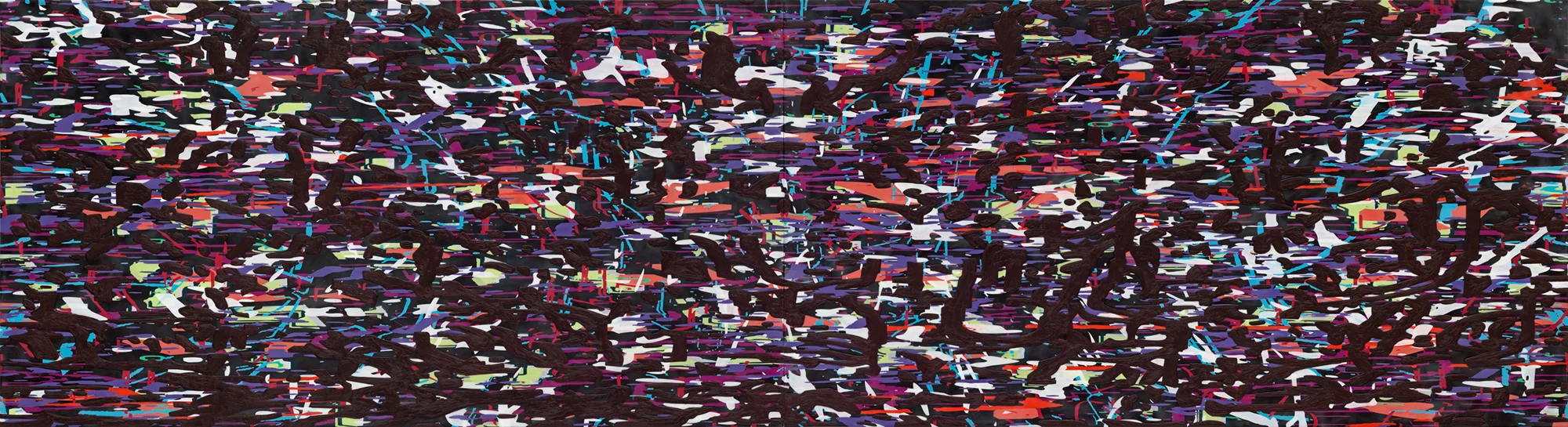 Variation: black (like the lamps of the air when night walks forth), 2016 Oil and encaustic on two panels 33" x 120" x 2"