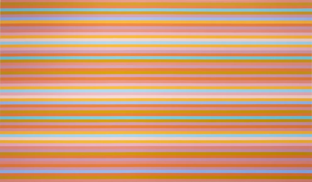 BRIDGET RILEY, Chord, 2014, oil on linen, 61 1/4 x 104 3/4 inches I was very delighted to see this recent work. It was one of the most vibrant and compelling pieces in the exhibition. 