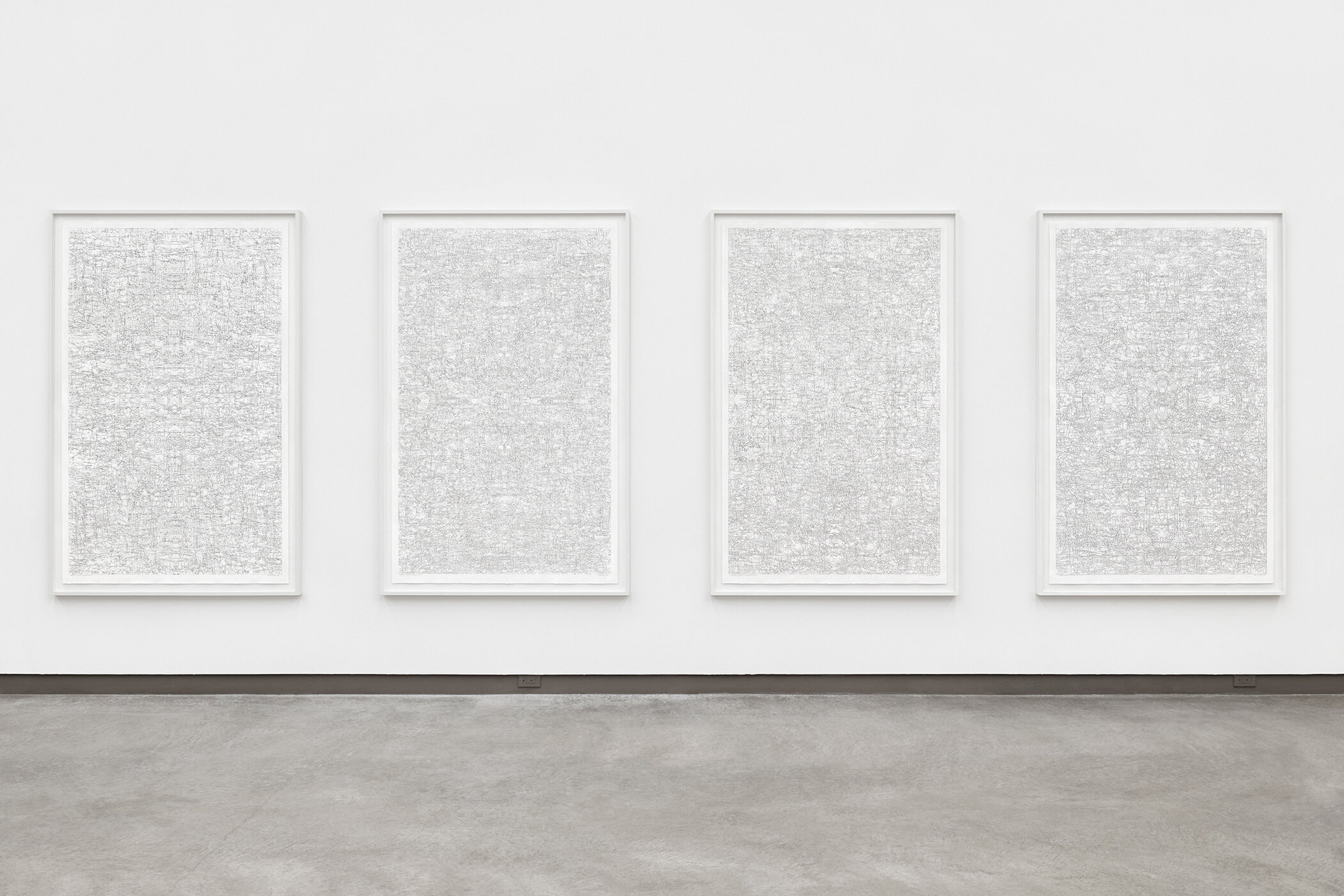  [installation]  Schematic: Fourfold, Flanking Positions I-IV,  2020 Graphite on Rising Stonehenge Paper  [each} Image size: 69 x 42; paper size: 72 x 44 ½ inches  