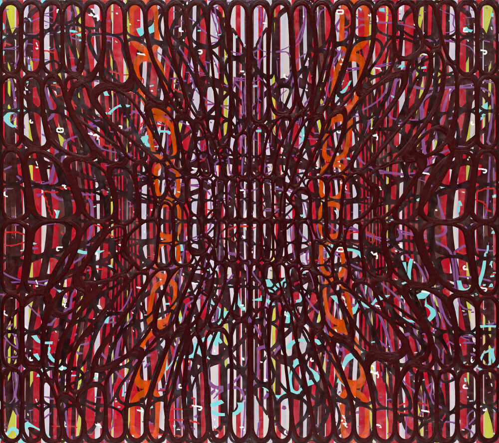   Variation (warped grid),  2015 Oil and encaustic on two panels 96 x 108 inches 201 Spear Street, San Francisco 