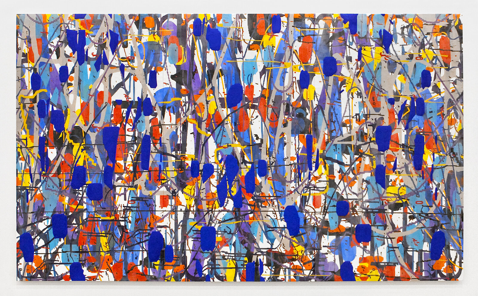   Variation (blue, red, violet),  2019 Oil and encaustic on three panels 72 x 120 inches Corporate collection, Washington, D.C.  