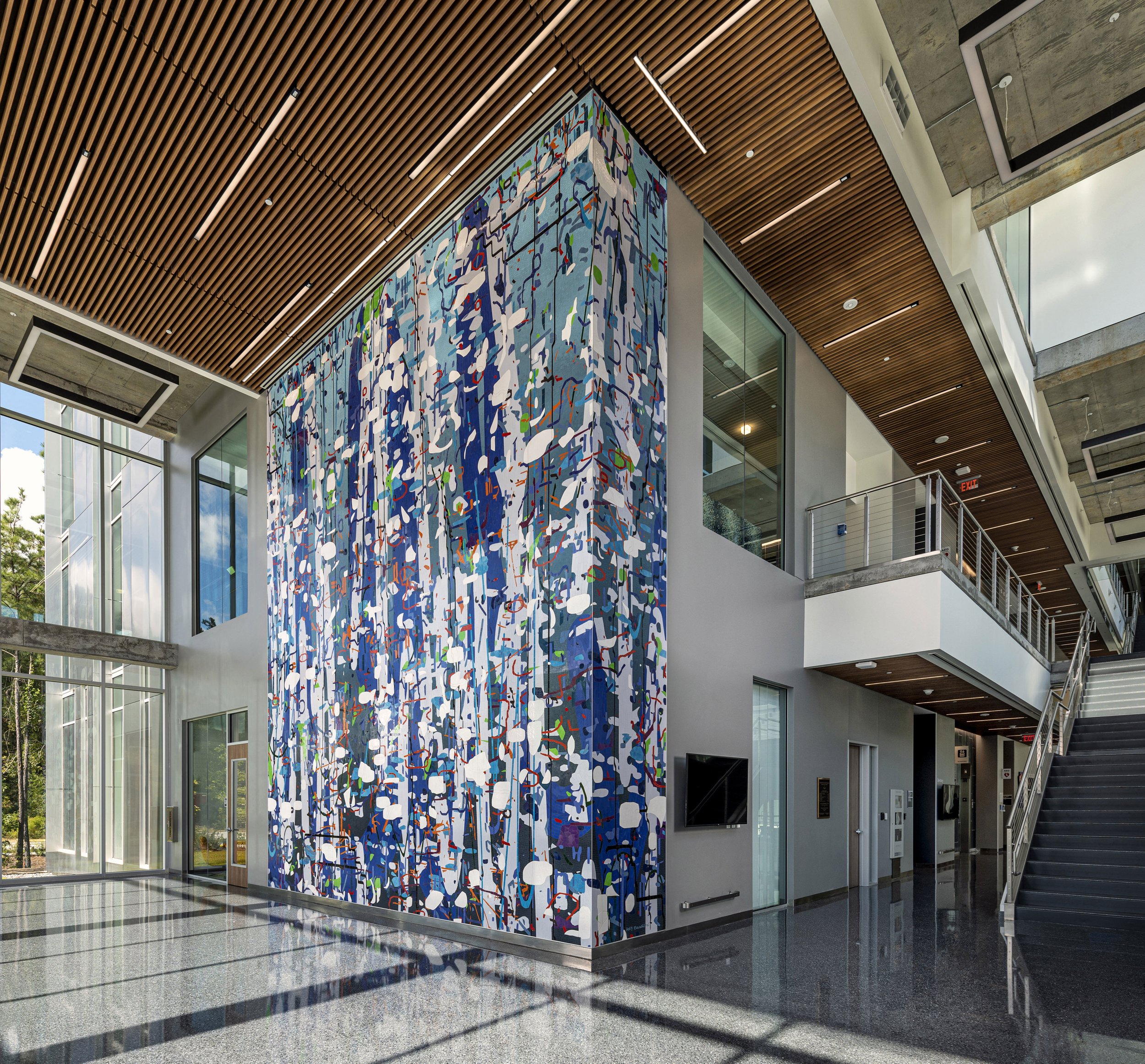   Large Variation: Blue , 2021 Ceramic mosaic 26 x 26 feet  Sam Houston State University, College of Osteopathic Medicine Building, Conroe, Texas 