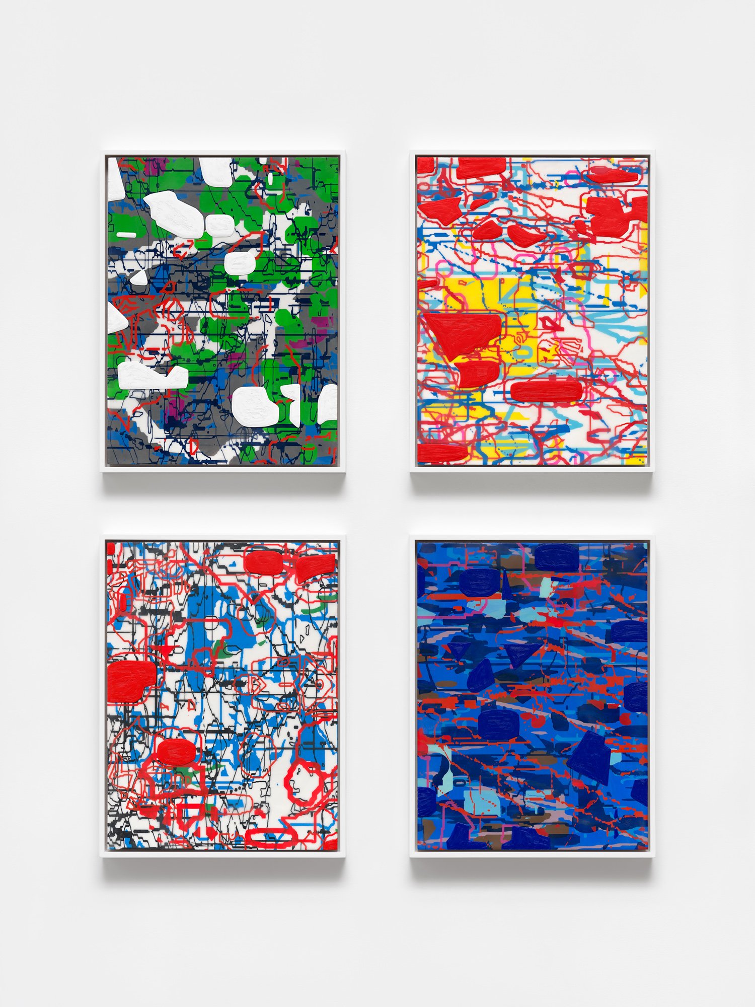   Loop: Fragment Nos. 1, 2, 6, 7,  2021 Oil and encaustic on panel  16 x 12 inches (each) 