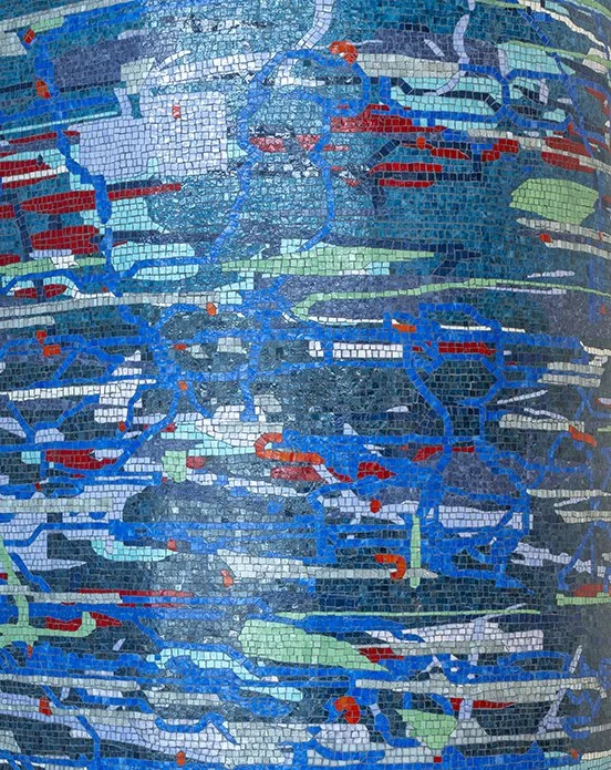 A Day in the Sun , 2025 Glass mosaic on six columns, terrazzo floor Each 54 inches in diameter, 120 inches high New Terminal 1 San Diego International Airport
