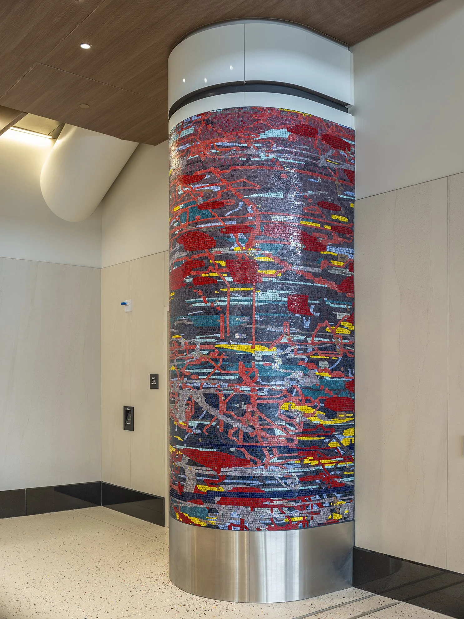 A Day in the Sun , 2025 Glass mosaic on six columns, terrazzo floor Each 54 inches in diameter, 120 inches high New Terminal 1 San Diego International Airport
