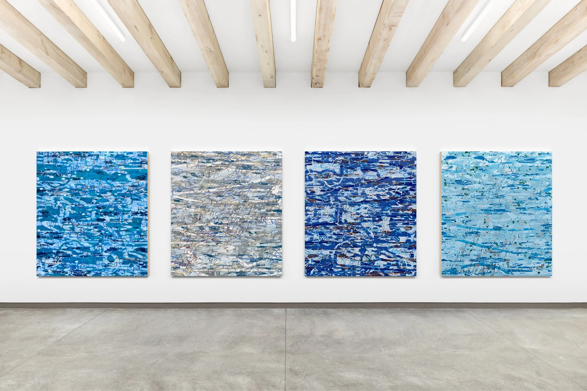   Notation Cycle: I-IV,  2025 Oil on linen on panel Each 98 × 88 inches  