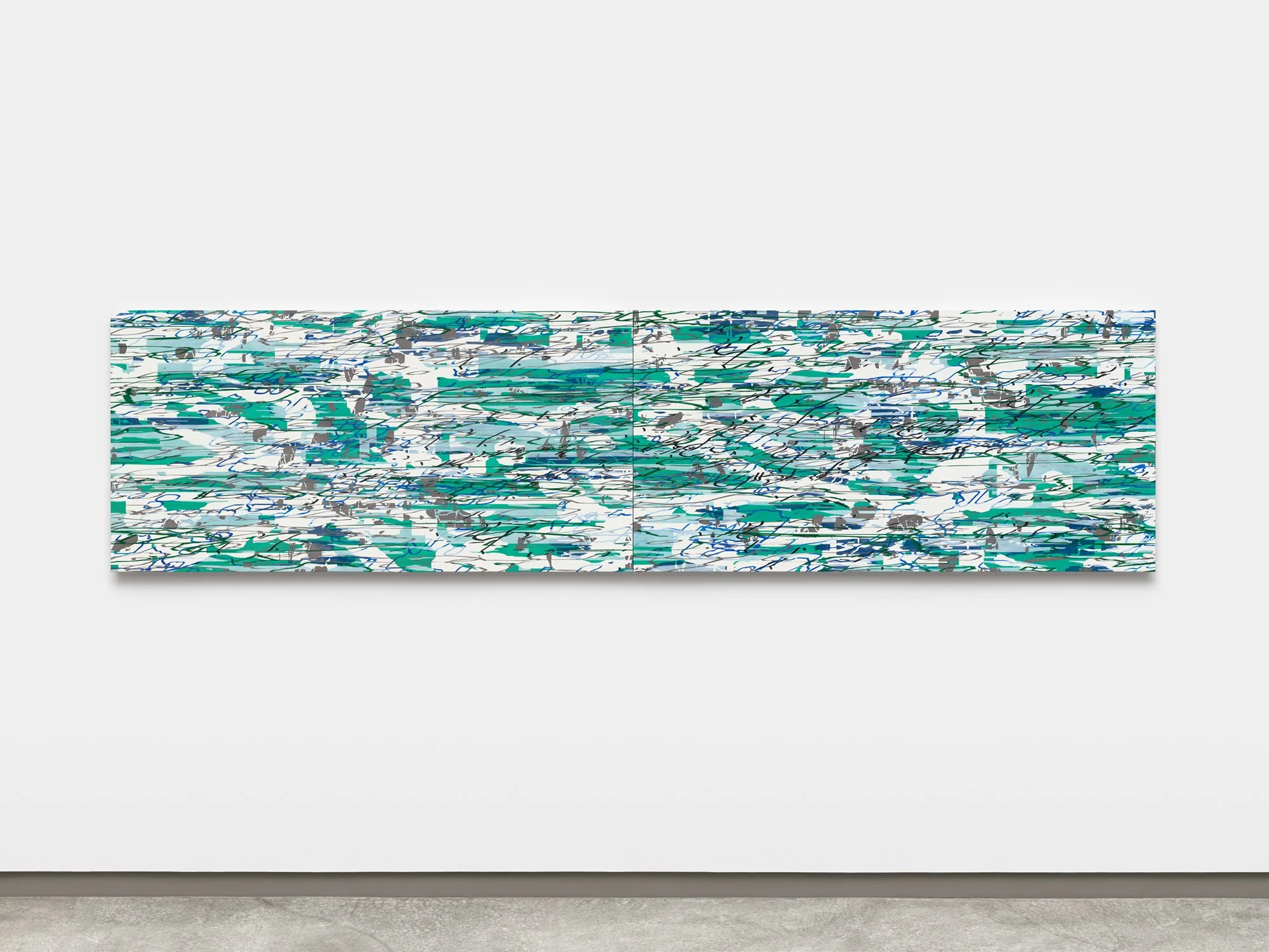   Notation Cycle: X,  2025 Oil on linen on two panels 42 × 168 inches  