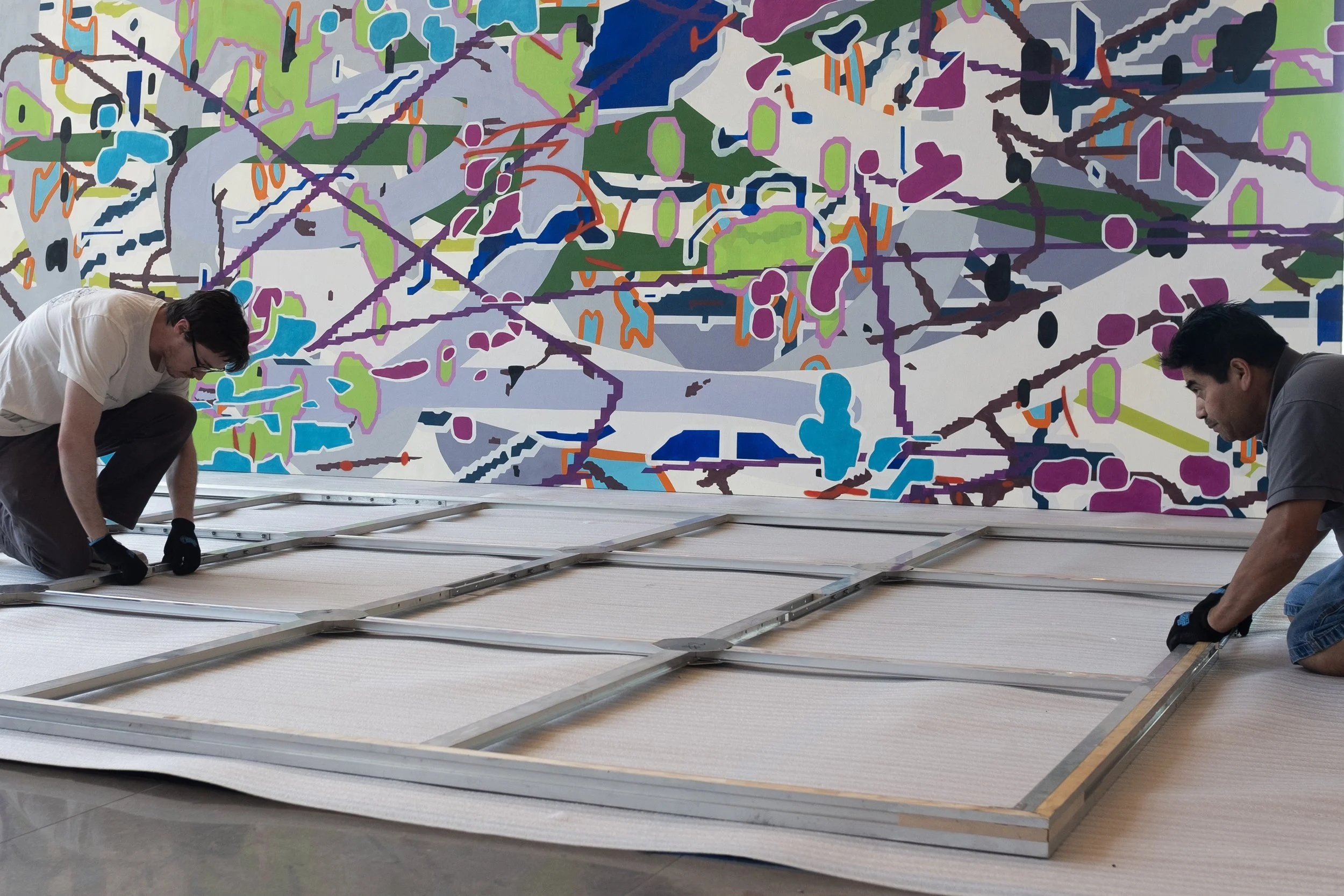  [installation]  Code Garden,  2025 Assembly Innovation Park Somerville, MA Oil on four canvases  20 × 40 feet  